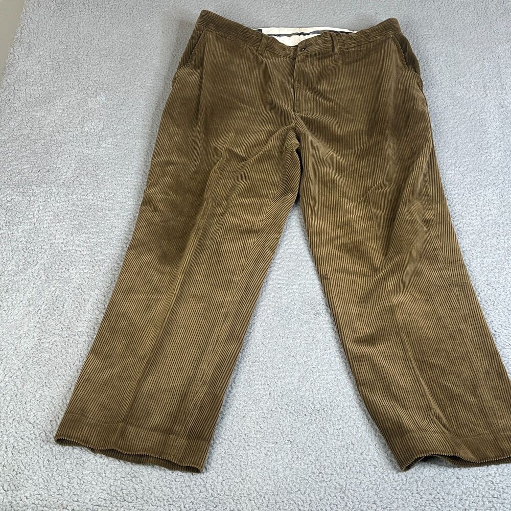 BROOKS BROTHERS   Corduroy Pants Men 38 x 30 Brown Khaki  Flat Front Tapered Leg